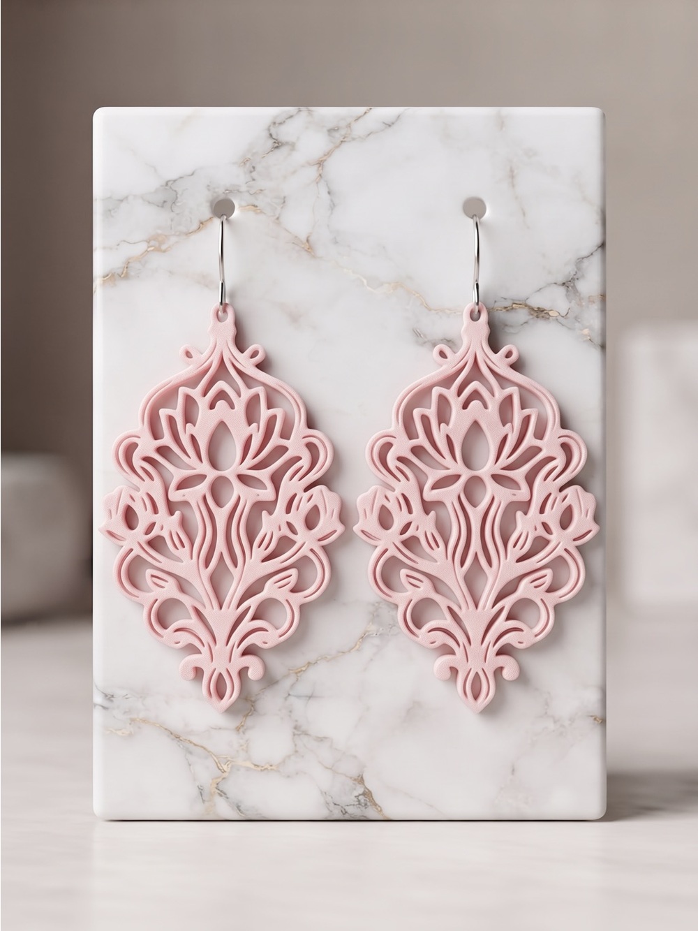 Delicate Pink Floral Filigree Drop Earrings - Women Jewelry